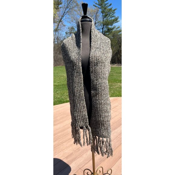 Vintage 1980’s Knit Scarf Black Beige White Made In Ireland New Pure Wool - Picture 1 of 10